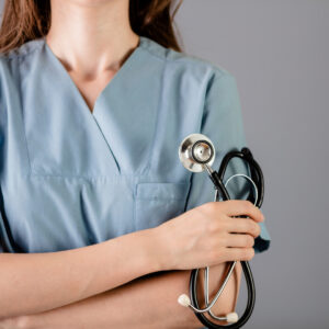 A nurse holding a stethoscope