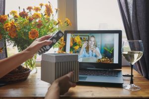 Virtual celebration over computer for a holiday travel nurse assignment