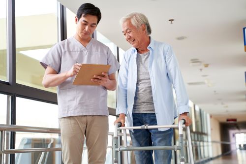 a provider in travel therapy walking with a client